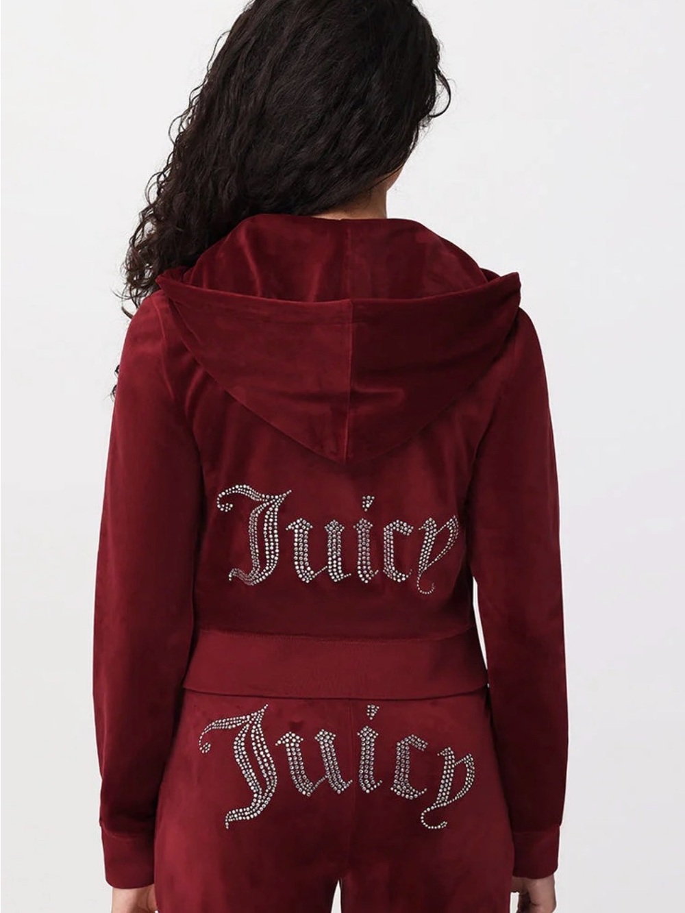 Juicy Couture Burgundy Velour Rhinestone Logo Tracksuit